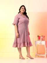 Plus Size Lavender Crinkle Collared Dress