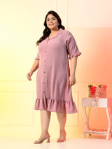 Plus Size Lavender Crinkle Collared Dress