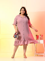 Plus Size Lavender Crinkle Collared Dress