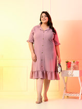 Plus Size Lavender Crinkle Collared Dress