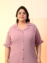 Plus Size Lavender Crinkle Collared Dress