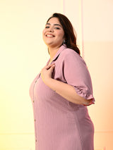 Plus Size Lavender Crinkle Collared Dress