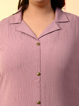 Plus Size Lavender Crinkle Collared Dress