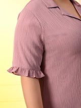 Plus Size Lavender Crinkle Collared Dress