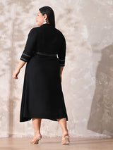 Midnight Black Muse Embroidered Rayon Dress