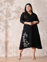 Midnight Black Muse Embroidered Rayon Dress