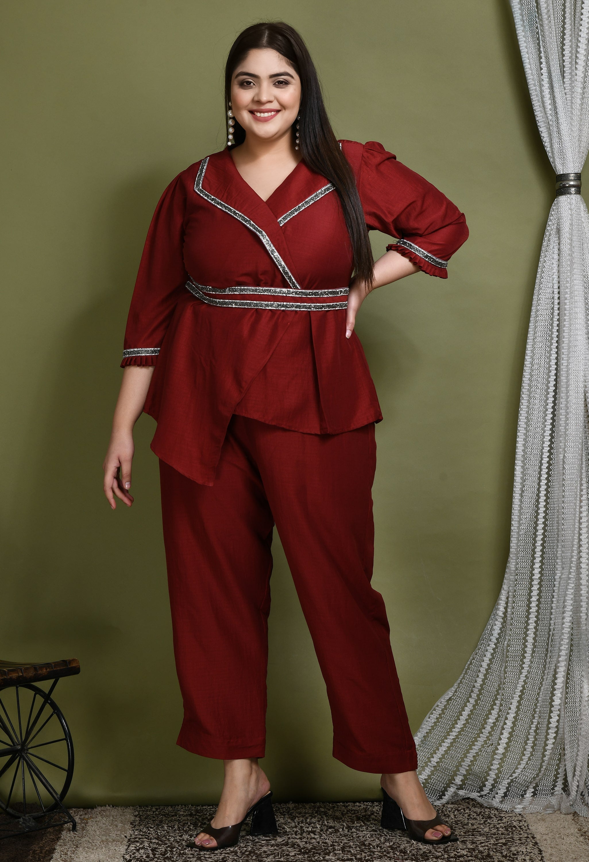 Southern Peach Maroon A-Line Co-ord Set main image 1