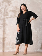Midnight Black Muse Embroidered Rayon Dress
