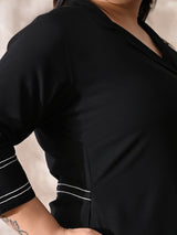 Midnight Black Muse Embroidered Rayon Dress