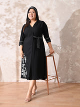 Midnight Black Muse Embroidered Rayon Dress