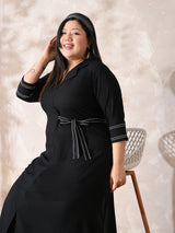 Midnight Black Muse Embroidered Rayon Dress