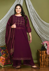 Plus Size Royal Wine Nyraa Kurta Set