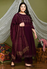 Plus Size Royal Wine Nyraa Kurta Set