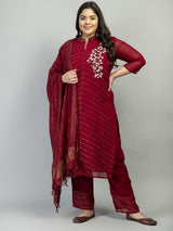 Plus Size Heavy Georgette Maroon Kurta Set