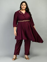 Plus Size Wine Belted Co-Ord Set