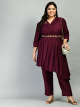 Plus Size Wine Belted Co-Ord Set