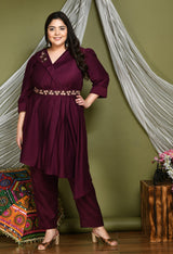Plus Size Wine Belted Co-Ord Set