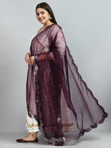 Plus Size Lavender Mirror Organza Dupatta