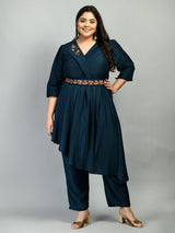 Plus Size Crystal Teal Blue Co-Ord Set with Belt