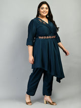 Plus Size Crystal Teal Blue Co-Ord Set with Belt