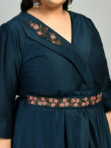 Plus Size Crystal Teal Blue Co-Ord Set with Belt