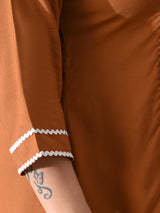 Terracotta Tone Rayon Midi Dress with Contrast Lace Detailing