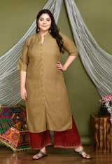 Plus Size Plus Size Mandarin Collared Beige Kurta