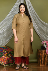Plus Size Plus Size Mandarin Collared Beige Kurta