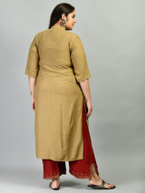 Plus Size Plus Size Mandarin Collared Beige Kurta