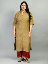 Plus Size Plus Size Mandarin Collared Beige Kurta