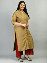 Plus Size Plus Size Mandarin Collared Beige Kurta
