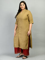 Plus Size Plus Size Mandarin Collared Beige Kurta