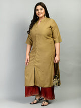 Plus Size Plus Size Mandarin Collared Beige Kurta