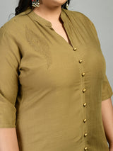 Plus Size Plus Size Mandarin Collared Beige Kurta