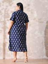 Indigo Muse Premium Cotton Shirt Dress with Timeless Print