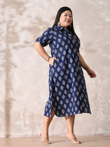 Indigo Muse Premium Cotton Shirt Dress with Timeless Print