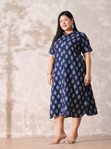 Indigo Muse Premium Cotton Shirt Dress with Timeless Print
