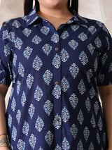 Indigo Muse Premium Cotton Shirt Dress with Timeless Print