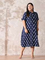 Indigo Muse Premium Cotton Shirt Dress with Timeless Print