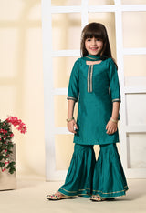 Girls Rama Green Garara Set with Dupatta