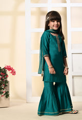 Girls Rama Green Garara Set with Dupatta