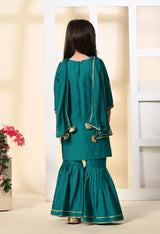 Girls Rama Green Garara Set with Dupatta