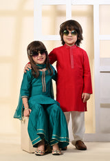 Girls Rama Green Garara Set with Dupatta