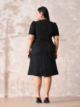 Classic Black Luxury Belted Black Scuba Dress