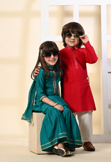 Girls Rama Green Garara Set with Dupatta