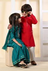Girls Rama Green Garara Set with Dupatta