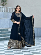 Regal Navy Blue Georgette Anarkali with Dupatta