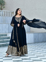 Regal Navy Blue Georgette Anarkali with Dupatta