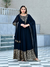 Regal Navy Blue Georgette Anarkali with Dupatta