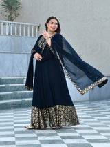 Regal Navy Blue Georgette Anarkali with Dupatta
